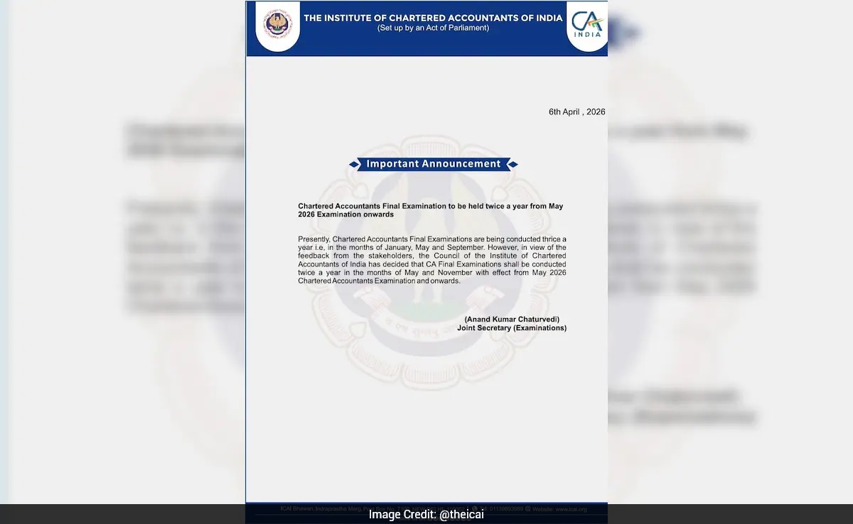CA Final Exam Update: ICAI ने CA फाइनल एग्जाम के पैटर्न में किया बड़ा बदलाव, अब साल में सिर्फ 2 बार होगा एग्जाम