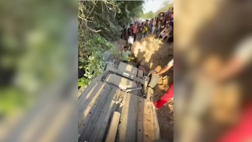 Narrow Escape For Woman Professor As Car Falls In Open Pit On Gurugram Road