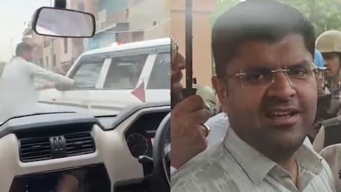 दुष्यंत चौटाला की गाड़ी के आगे अड़ाई बोलेरो, फिल्मी स्टाइल में दबोचने की कोशिश गाड़ी से लटके पूर्व डिप्टी सीएम