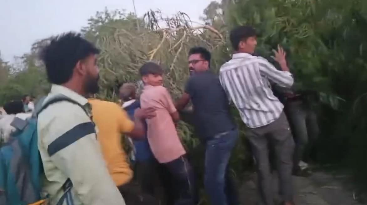 पेड़ के नीचे दबे लोगों को निकालते स्थानीय