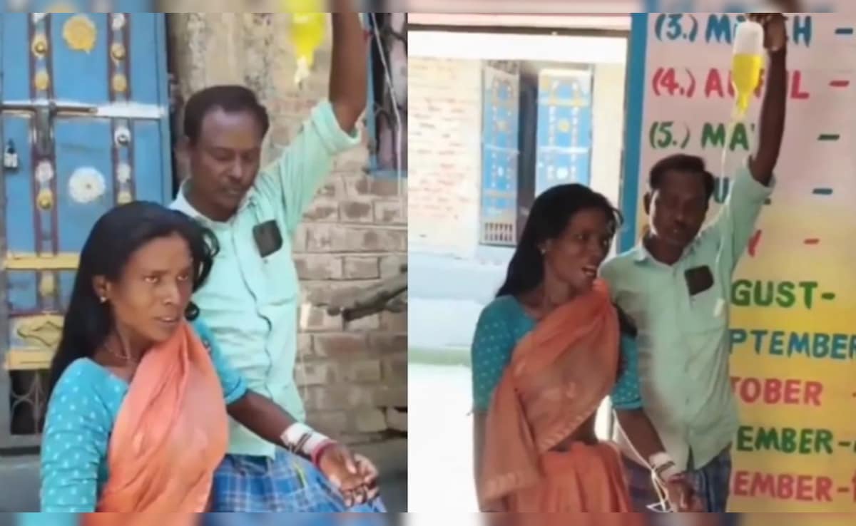 बीमार आंगनवाड़ी सेविका को हाथ में ग्लूकोज की बोतल लेकर आना पड़ा ऑफिस, VIDEO VIRAL