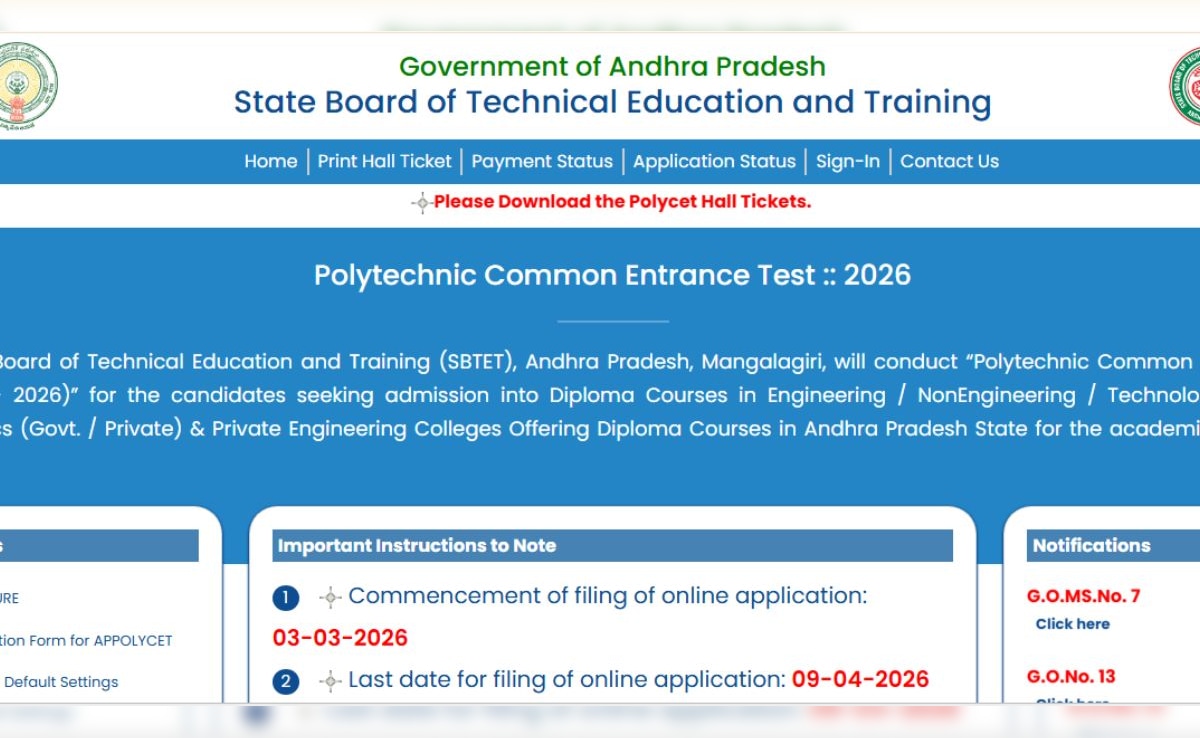 Andhra Pradesh Polytechnic Exam Hall Ticket 2026 Out, Exam On April 25
