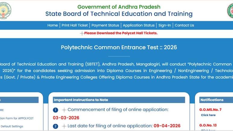 Andhra Pradesh Polytechnic Exam Hall Ticket 2026 Out, Exam On April 25