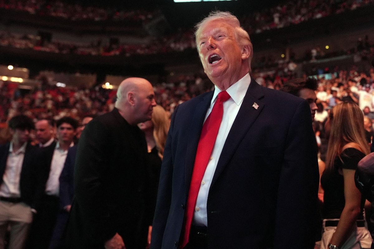 US President Donald Trump attends UFC 327: Jiri Prochazka vs Carlos Ulberg at Kaseya Center in Miami, on April 11, 2026.