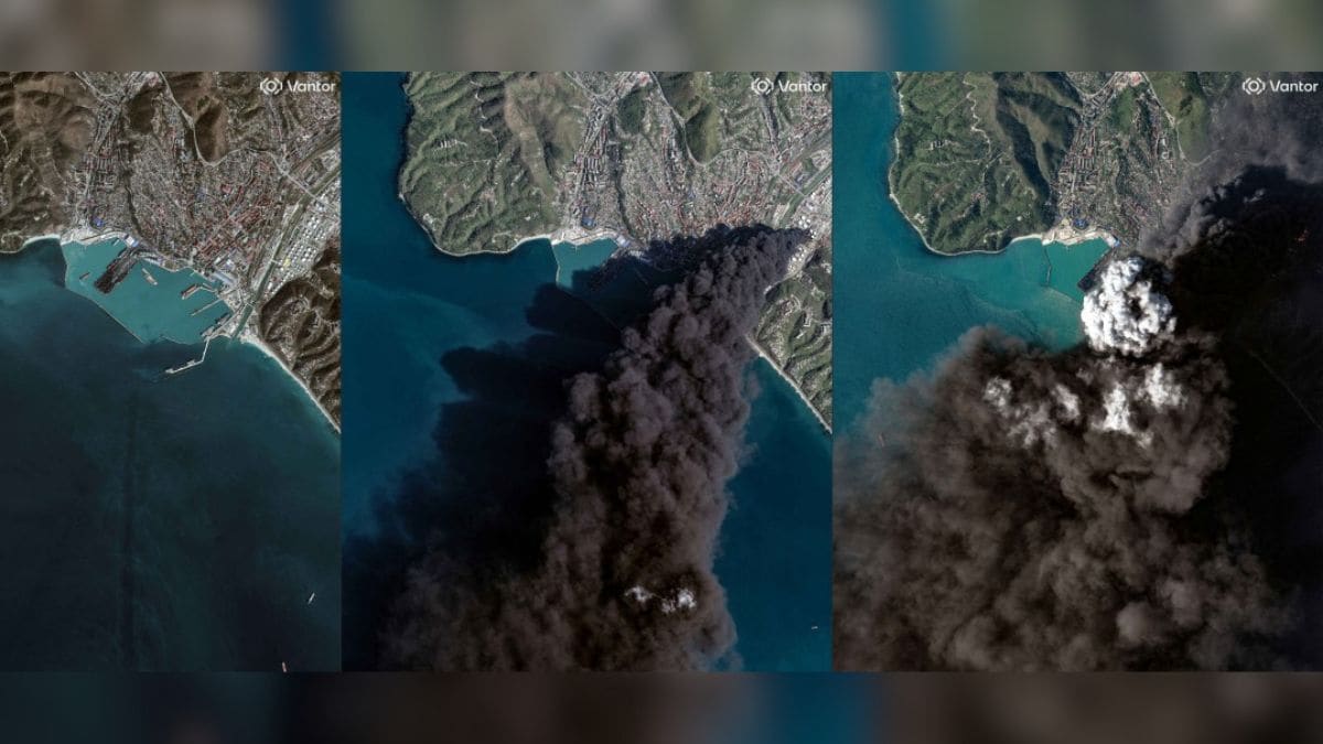 Images of the Tuapse oil refinery before and after the April 16 attack.