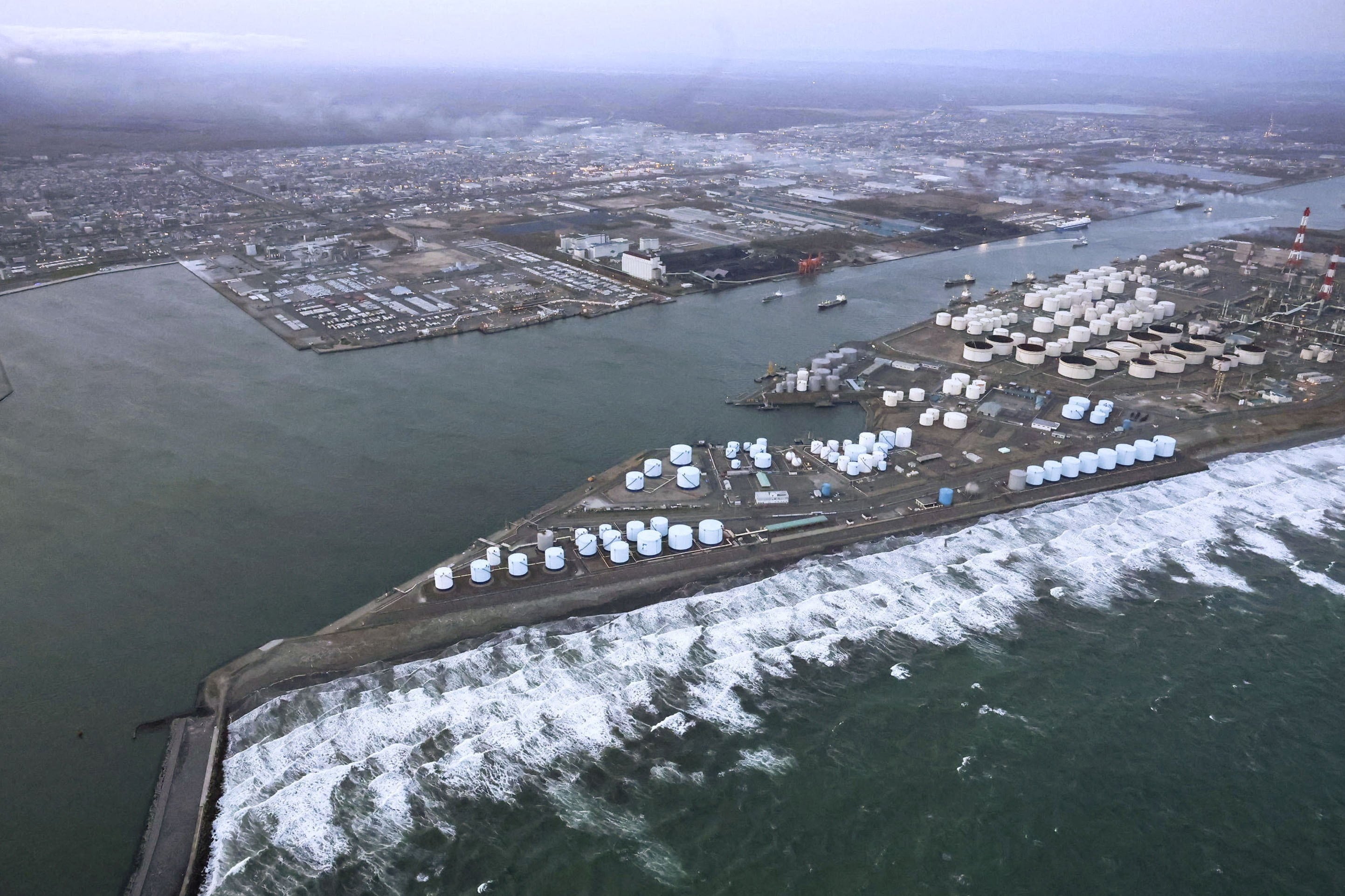 The coastline of Tomakomai, Hokkaido Prefecture, Japan, after a tsunami advisory was issued following an earthquake