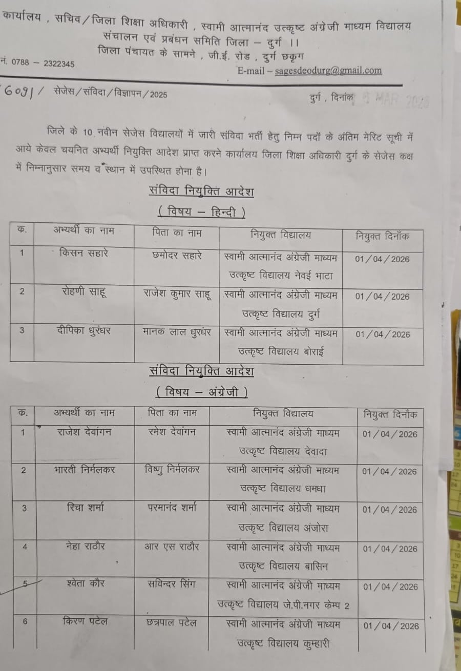 fake joining letter scam durg swami atmanand school recruitment