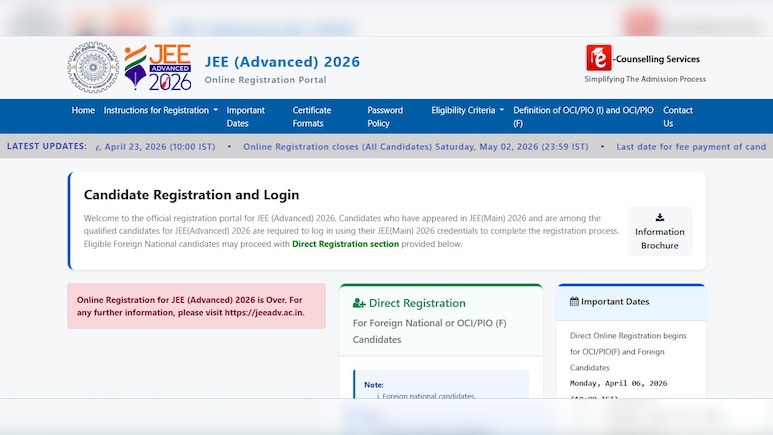 IIT Roorkee Opens JEE Advanced 2026 Registration For Foreign And OCI Candidates