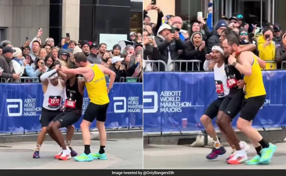 Watch: Wholesome Moment At Boston Marathon As 2 Runners Carry Dehydrated Student To Finish Line