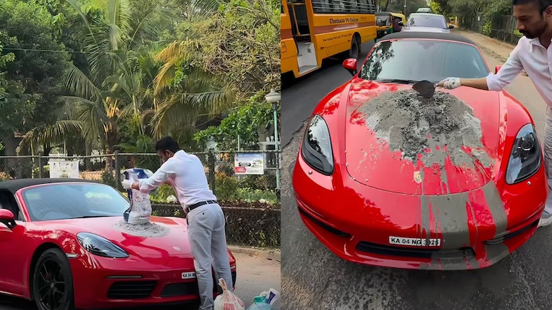 Bengaluru Entrepreneur Turns Porsche Bonnet Into Cement Mixer To Fix Pothole