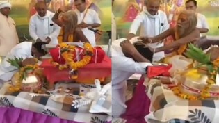 VIDEO: भागवत कथा में आशीर्वाद लेने पहुंचे BJP विधायक, संत सीताराम बाबा ने बरसा दिए घूंसे; माला भी फेंकी