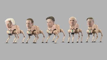Robot Dogs With 'Heads' Of Elon Musk, Jeff Bezos, Mark Zuckerberg Are 'Pooping' Pictures In A Berlin Gallery