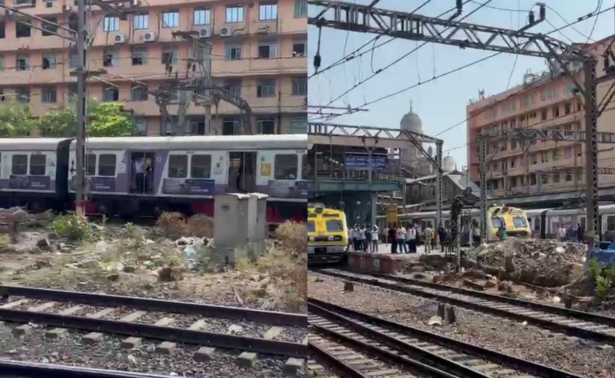 मुंबई : तकनीकी खराबी से रुकी फास्ट लोकल ट्रेन, मस्जिद बंदर के पास पटरियों पर उतरे यात्री