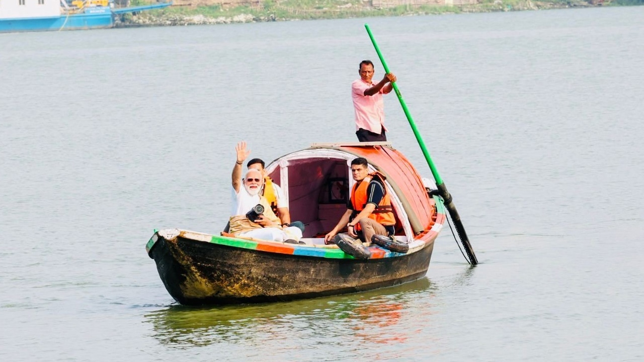 PM Modi Visits Ganga Ghat In Kolkata Ahead Of Key Phase-2 Bengal Poll