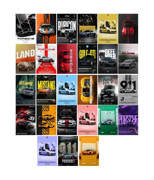 Click here to buy: Pack of 27 Car Aesthetic Wall Collage Kit Posters