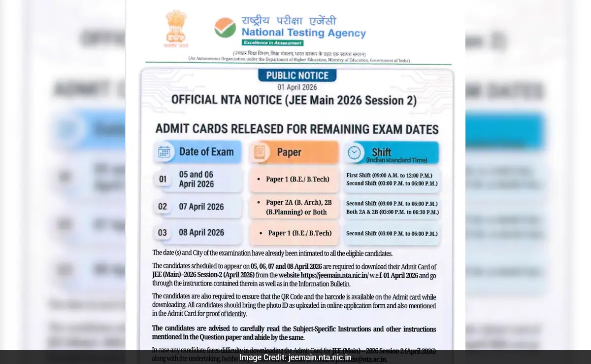 JEE Main 2026 Session 2 Admit Card Out: Download Now For Remaining Exams