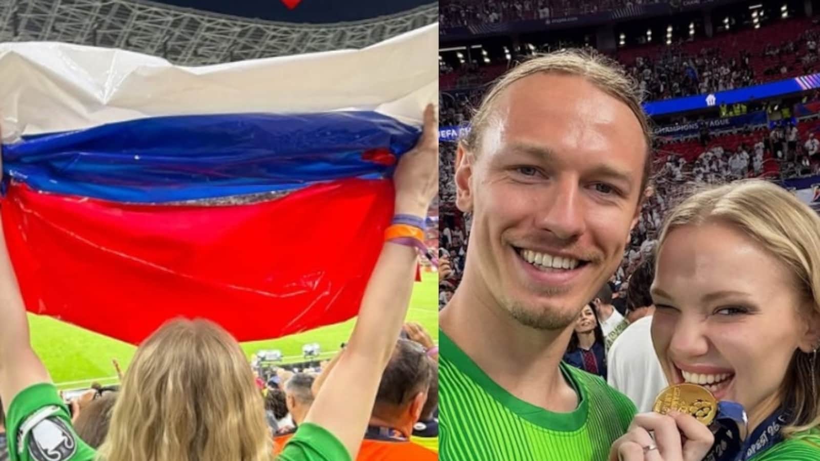 PSG Stars Wife Bypasses Stadium Ban With Plastic Bag Russian Flag During UCL Final