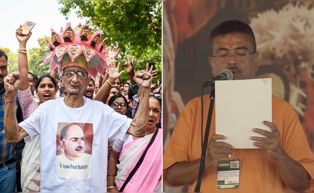सीने पर श्यामा प्रसाद मुखर्जी, सिर पर शुभेंदु की तस्वीर... बंगाल में BJP की पहली सरकार पर ऐसा दिखा जोश