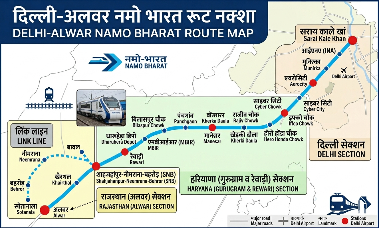 Namo Bharat: गुरुग्राम, रेवाड़ी, मानेसर-नीमराना से अलवर तक दौड़ेगी नमो भारत ट्रेन, दिल्ली NCR में रैपिड रेल का नया रूट, 22 स्टेशन