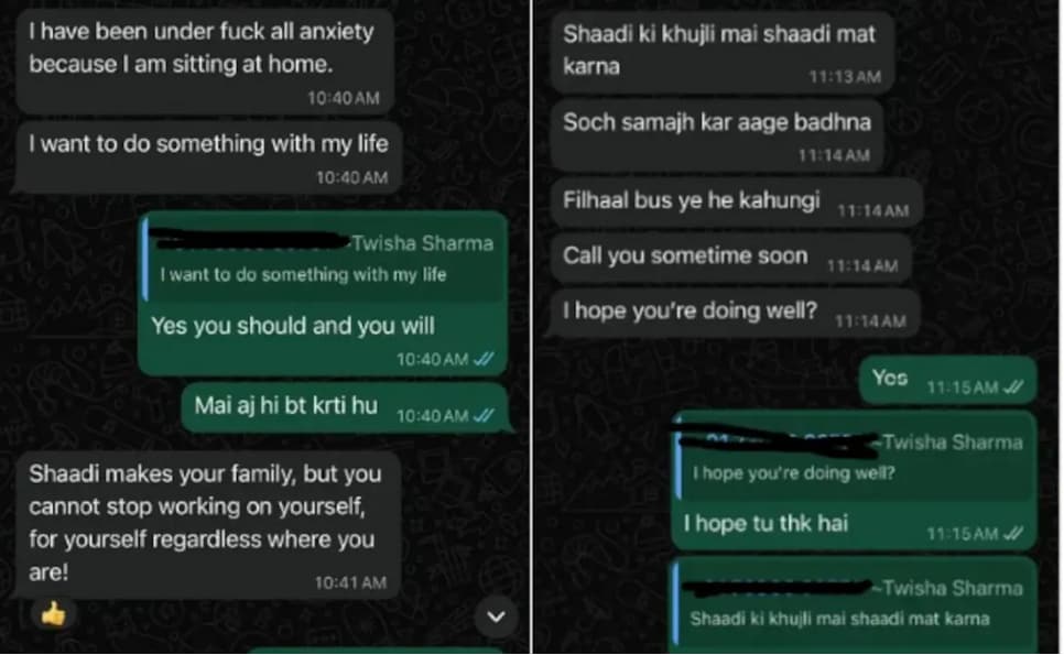 It was Twishas one of the last communications with her friends. It was Twishas one of the last communications with her friends.