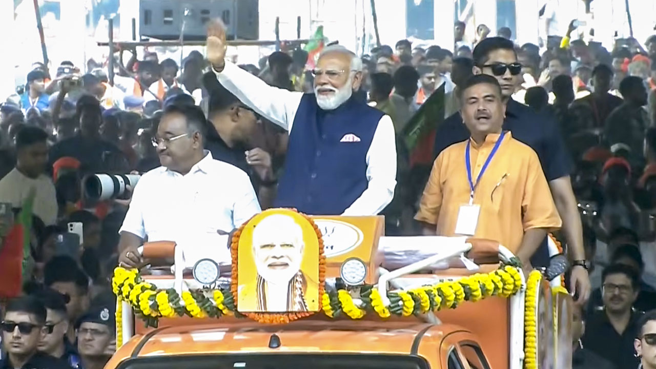 PM Modi Holds Roadshow Ahead Of Bengal CM Oath At Brigade Parade Ground
