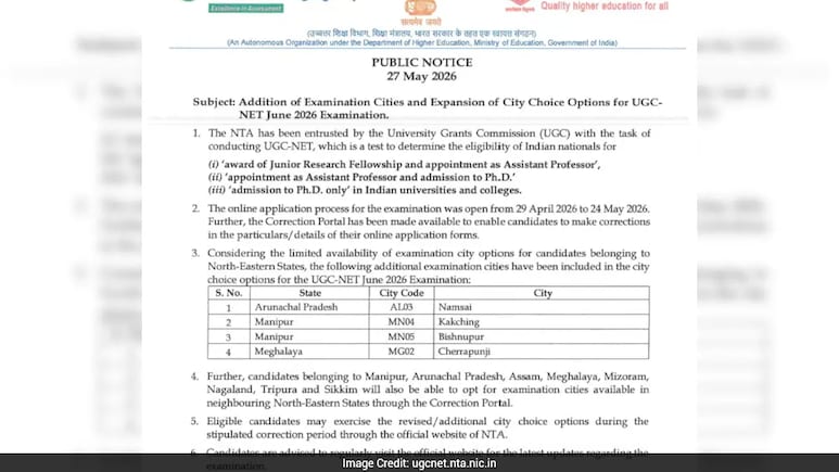 UGC NET 2026: New Exam Centres Added In North-East, City Preference Revision Allowed