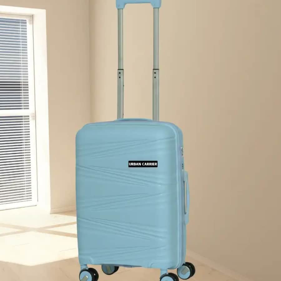 Click to buy Urban Carrier Small Cabin Luggage (56 cm) 4 Wheels - Hr Carry London Zanzibar Cabin Luggage & Trolley bag - Blue