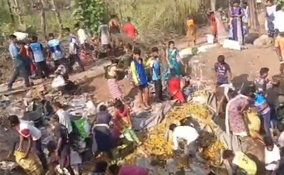 हाईवे पर पलटा आमों से भरा ट्रक, लूटने उमड़ी भीड़... पीछे लग गया लंबा जाम, वीडियो वायरल
