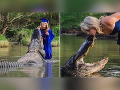 ग्रेजुएशन पर 14 फुट लंबे मगरमच्छ के साथ लड़की ने कराया PHOTOSHOOT, जबड़े पर किया KISS