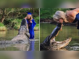 ग्रेजुएशन पर 14 फुट लंबे मगरमच्छ के साथ लड़की ने कराया PHOTOSHOOT, जबड़े पर किया KISS