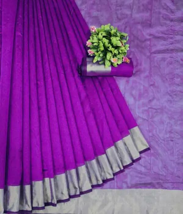 Click To Buy ULEE Fashion Cotton Silk Saree With Unstitched Blouse (Purple)