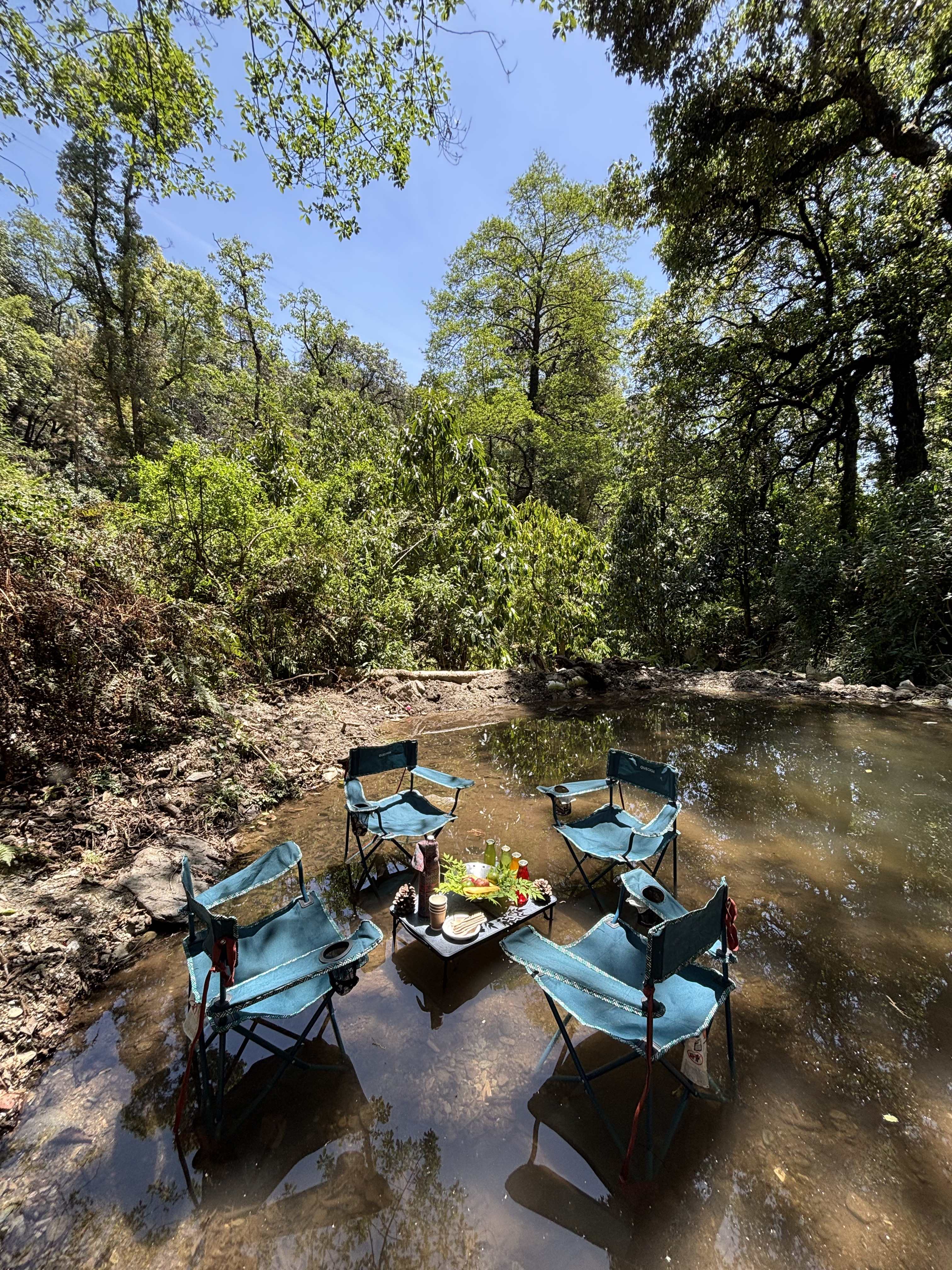 A quick snack set-up in the pond by the property. Photo: Author