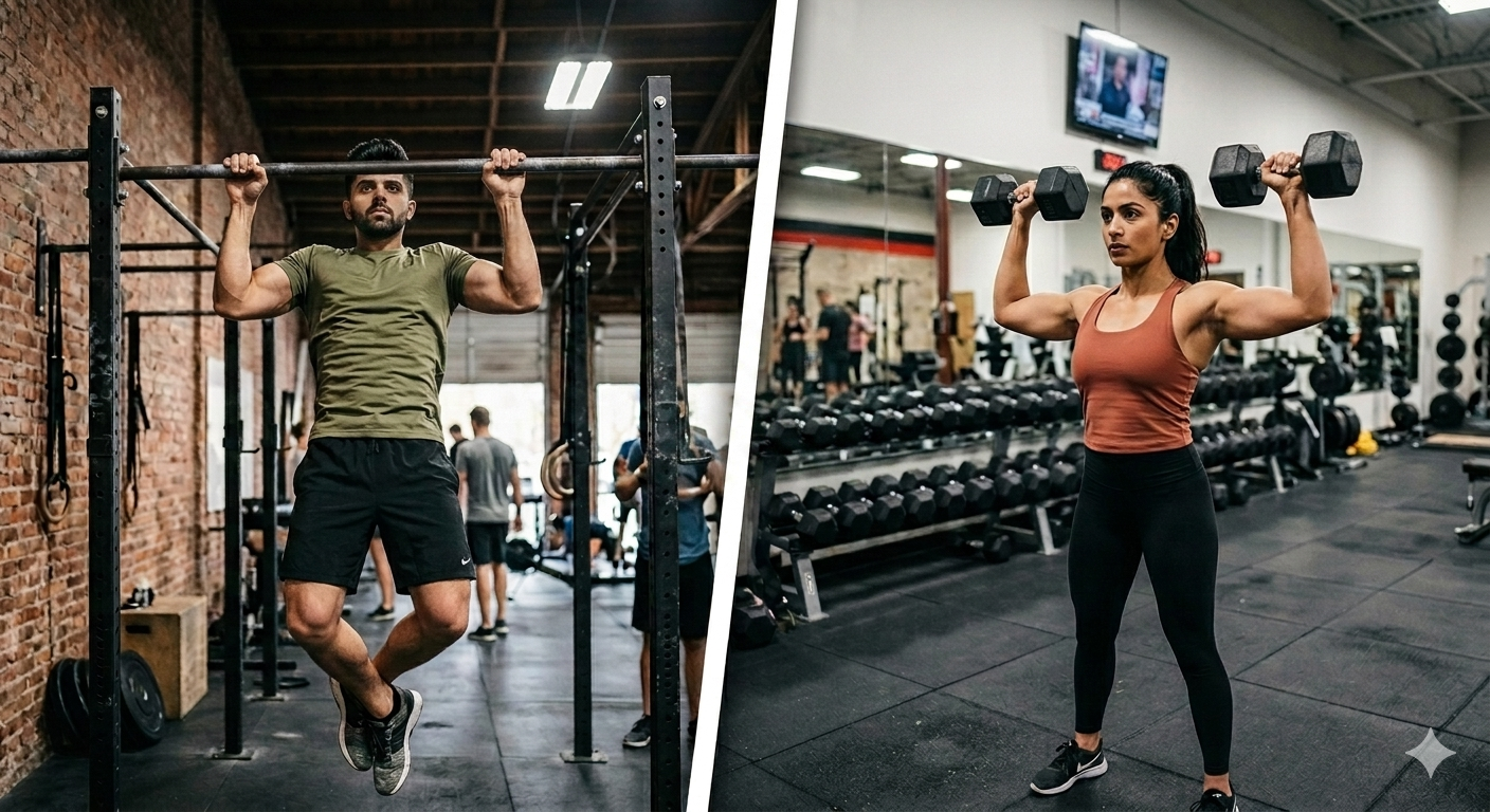 Both bodyweight exercises and dumbbells can effectively build muscle mass