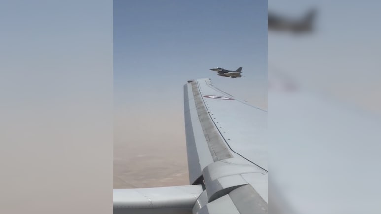 Watch | UAE F16 Jets Escort PM's Plane As It Enters UAE Airspace