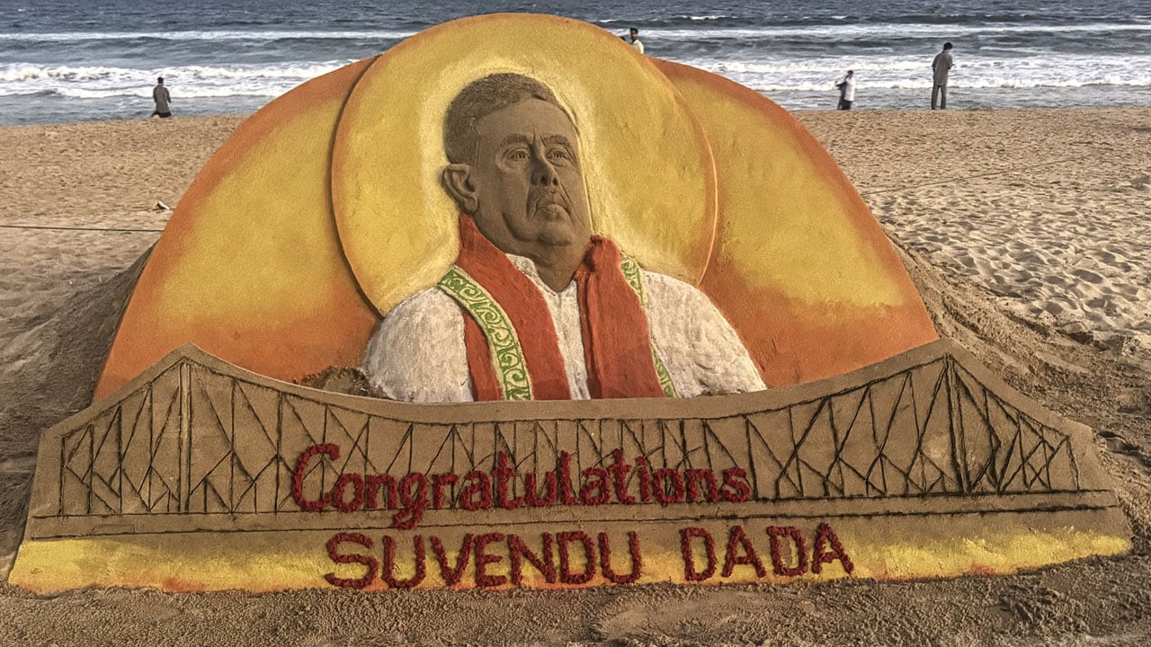 Artist Creates Stunning Sand Sculpture Of Suvendu Adhikari As BJP Names Him West Bengal's CM