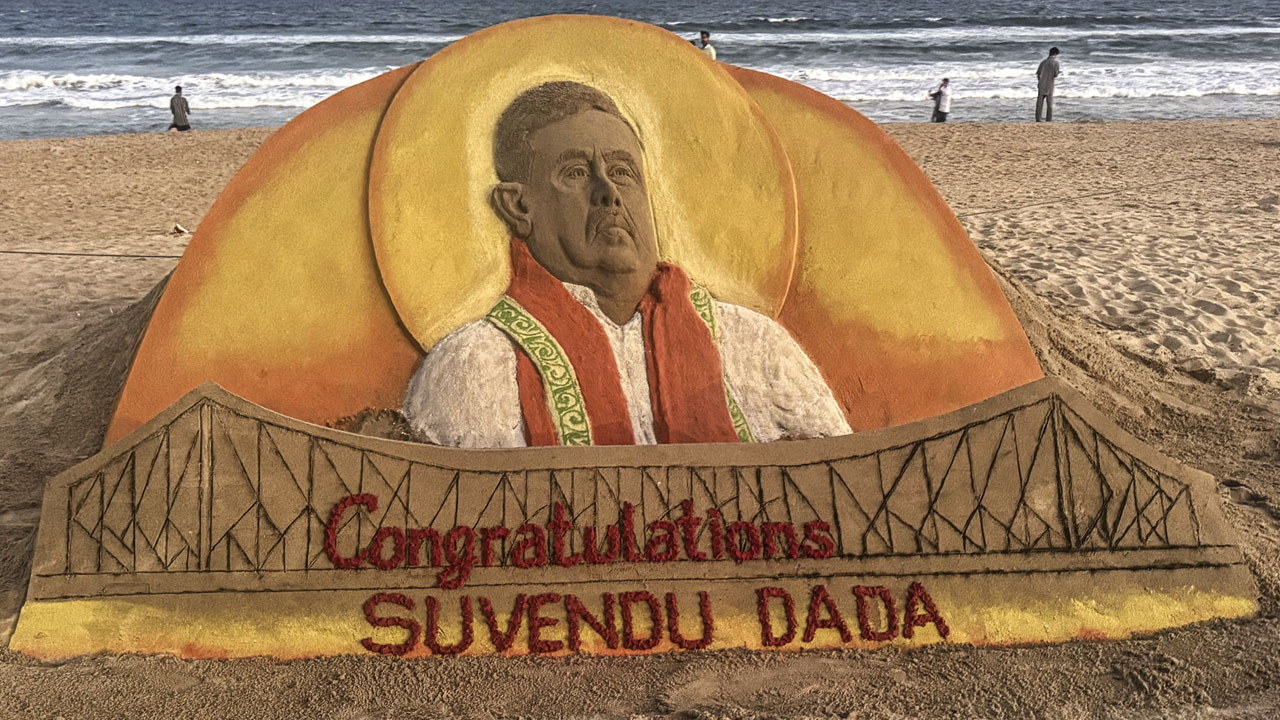 Artist Creates Stunning Sand Sculpture Of Suvendu Adhikari As BJP Names Him West Bengal's CM