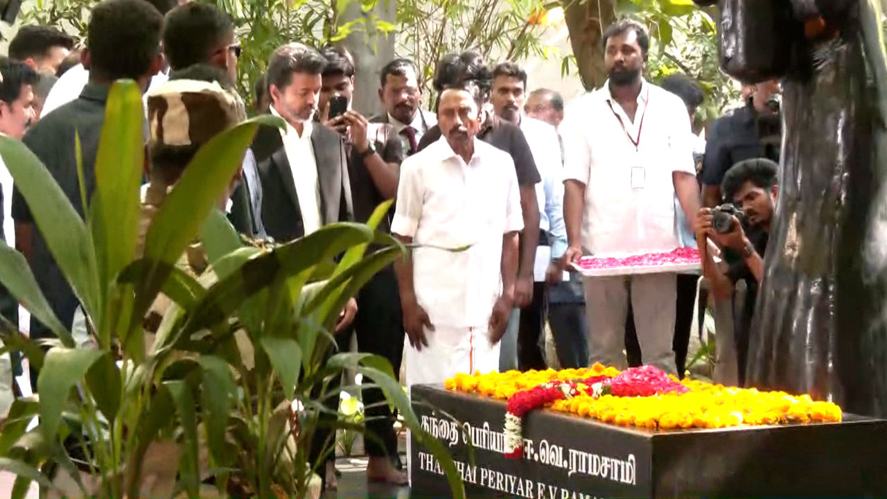 Tamil Nadu Chief Minister Vijay Pays Tribute At Periyar Memorial