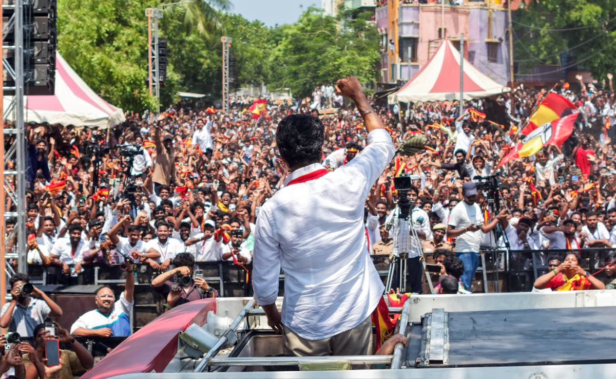 Vijay during a roadshow ahead of the Tamil Nadu assembly elections