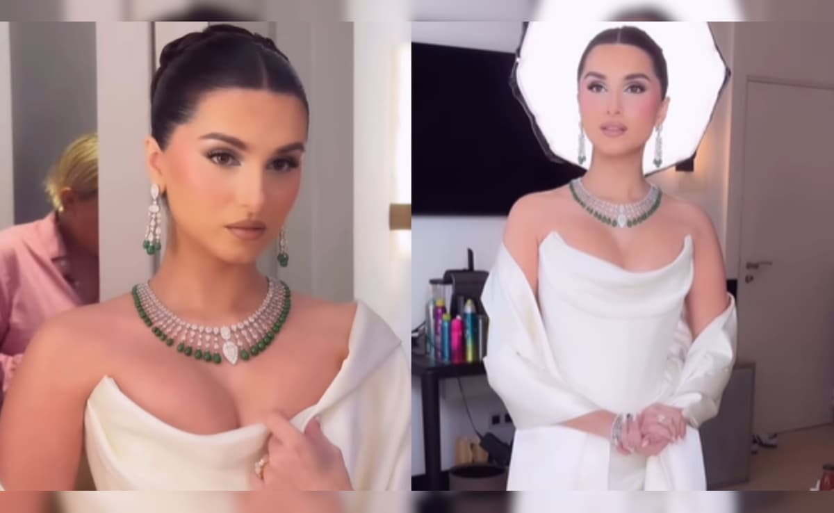 Tara Sutaria Brings Vintage Glamour In Ivory Corset Gown At Cannes
