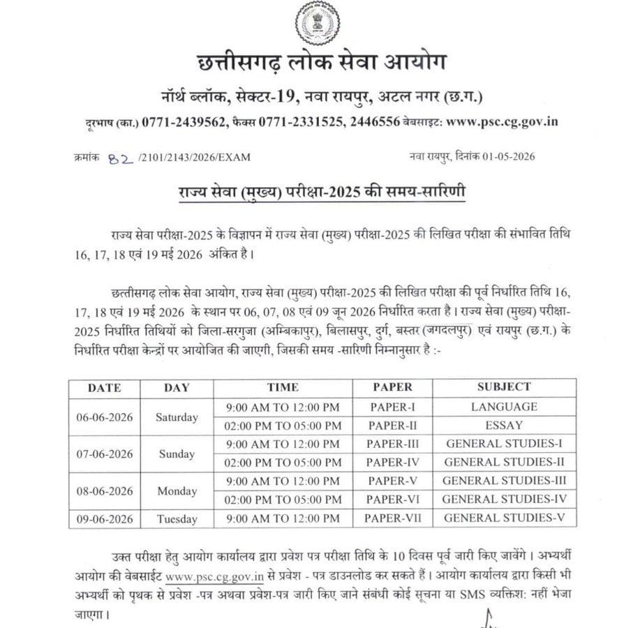 CGPSC Mains Exam 2025: परीक्षा की तारीखों में बदलाव