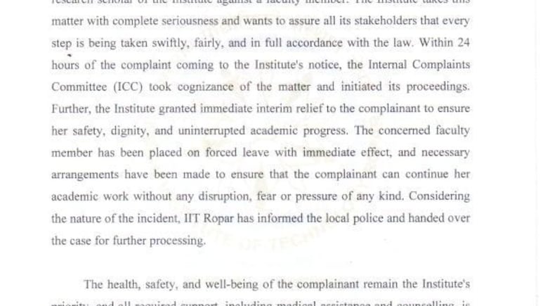 IIT रोपड़ ने यौन उत्पीड़न का आरोप लगाए जाने के बाद सुपरवाइजर को छुट्टी पर भेजा, जानें पूरा मामला