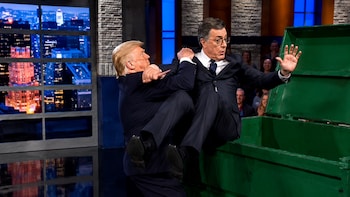 WATCH: Donald Trump Shares AI Video Mocking Stephen Colbert After Late Show Exit