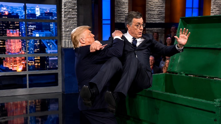 WATCH: Donald Trump Shares AI Video Mocking Stephen Colbert After Late Show Exit