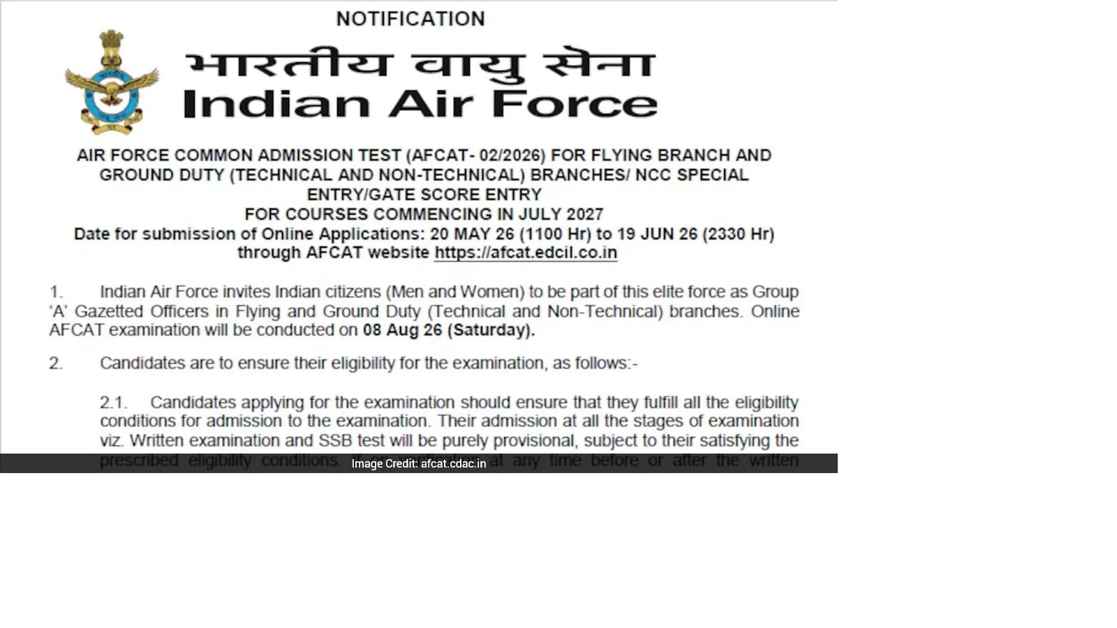 Indian Air Force Opens AFCAT 2 2026 Applications for 379 Officer Vacancies