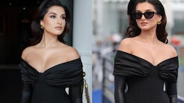 Tara Sutaria Channels Retro Glam In Black Corset Gown And Opera Gloves At Cannes
