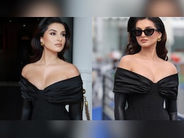 Tara Sutaria Channels Retro Glam In Black Corset Gown And Opera Gloves At Cannes