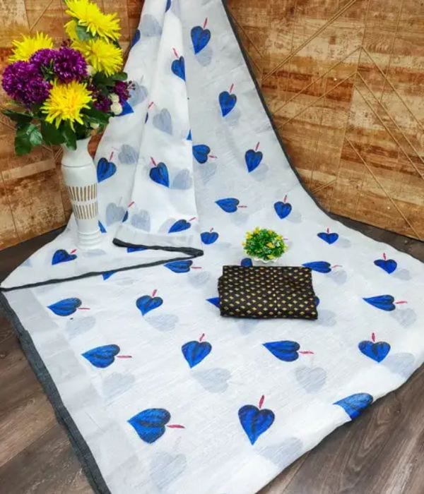 Click To Buy JAY SHREE Self Design Bollywood Cotton Silk, Cotton Linen Saree with Unstitched Blouse (Blue)