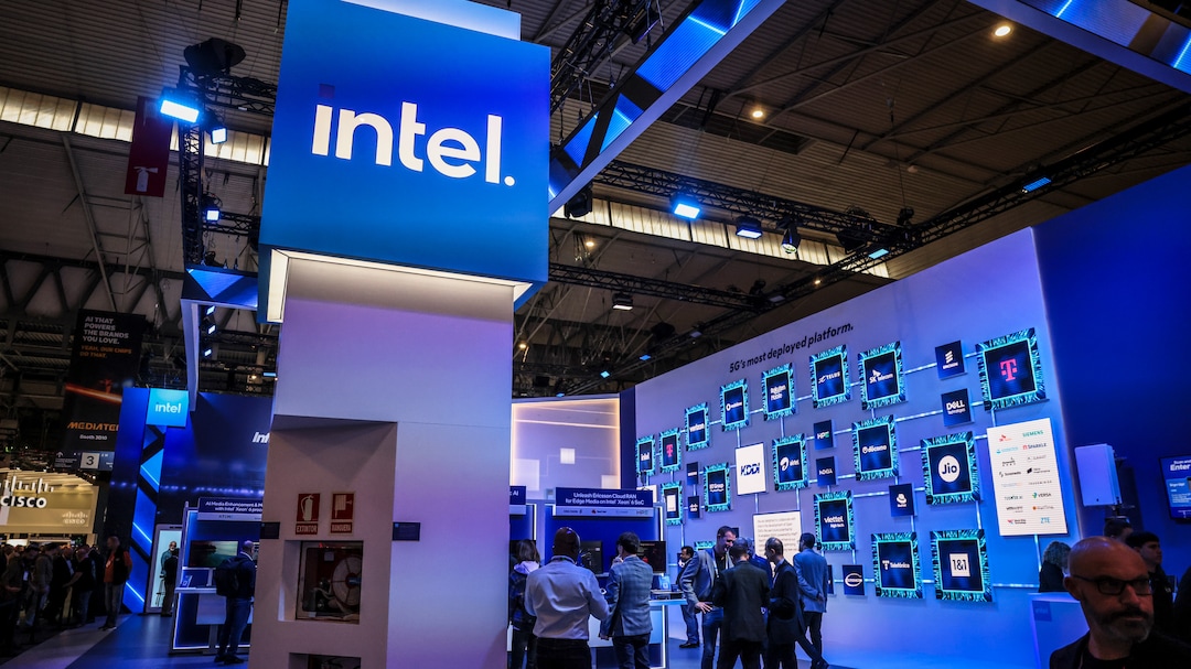 The Intel Corp. pavilion at MWC Barcelona 2026 in Barcelona.