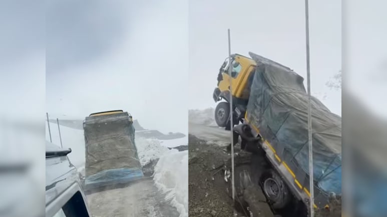 VIDEO: चलते-चलते अचानक गायब हो गई सड़क, ट्रक के साथ जो हुआ देख कांप जाएगी रूह