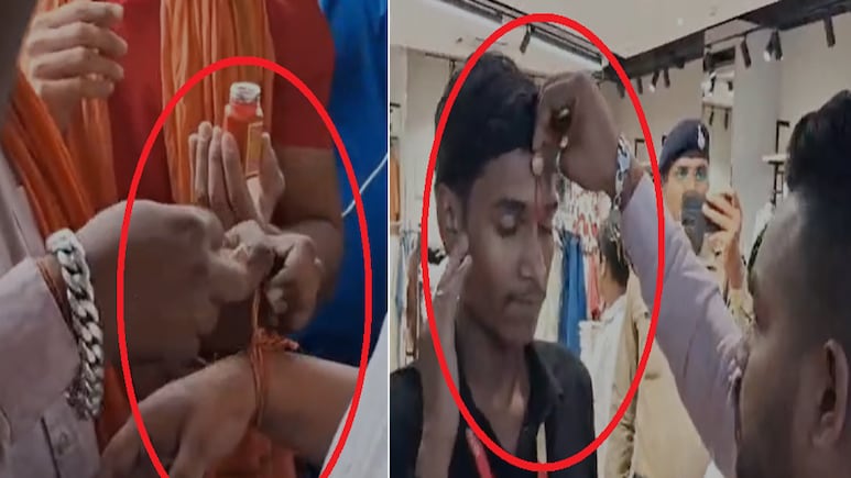 लेंसकार्ट के बाद अब पेंटालून्स शोरूम पर विवाद; जबलपुर में टीका-कलावा पर बवाल, हिंदू संगठनों का प्रदर्शन